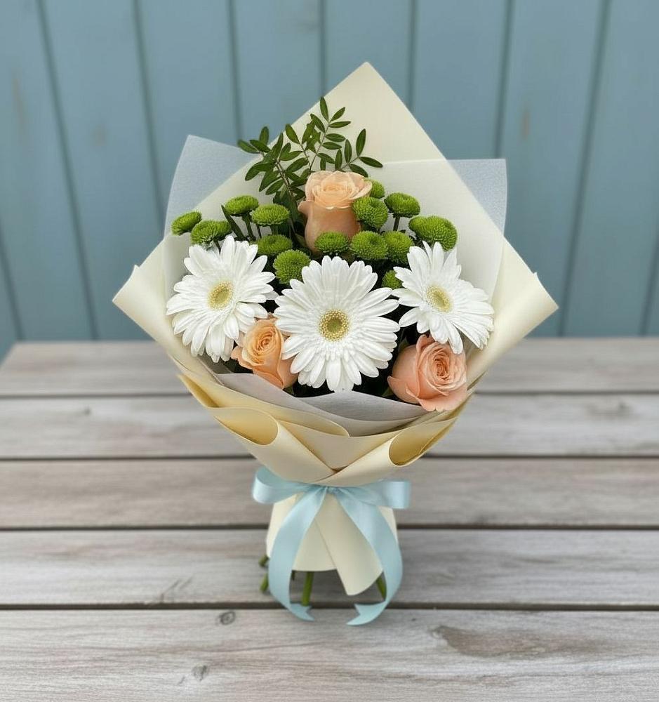 Букет цветов из: Герберы, Розы и Хризантемы в Дубранивке