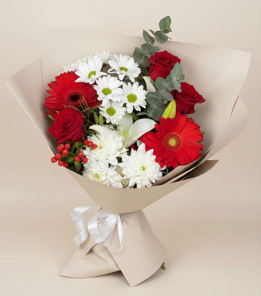 Букет цветов из: Розы, Хризантемы, Герберы и Лилии в Дубранивке