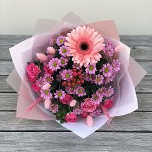 Букет цветов из:  Розы, Герберы и Хризантемы в Дубранивке